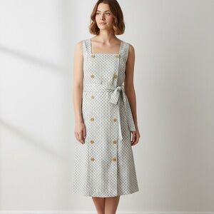 A New Day Linen Blend Square Neck Button Midi Dress Size 4